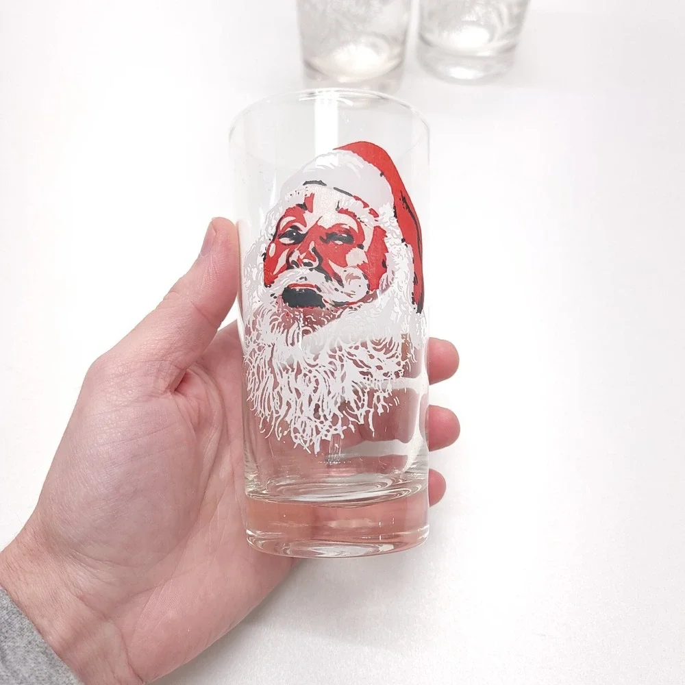 Set Of Three Vintage MCM Drinking Glasses Santa's Santa‎ Face Holiday Christmas